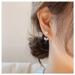 【HaNA 梨花】韓國925銀點綴耳際．上下愛心珍珠小巧耳環
