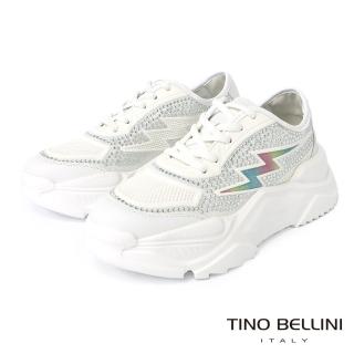 【TINO BELLINI 貝里尼】玩美潮流亮鑽流線造型厚底老爹休閒運動鞋LB0V0001(白)
