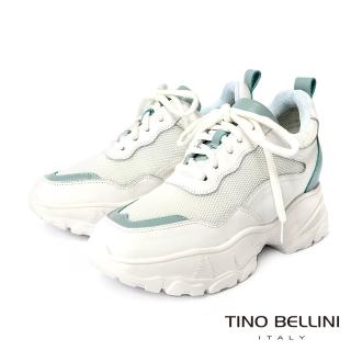 【TINO BELLINI 貝里尼】甜美休閒色塊拼接增高老爹運動鞋LB0V0004(粉藍)