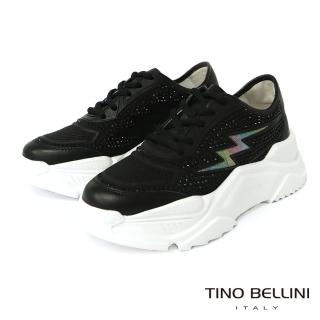 【TINO BELLINI 貝里尼】玩美潮流亮鑽流線造型厚底老爹休閒運動鞋LB0V0001(黑)
