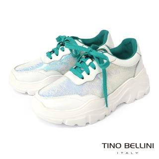 【TINO BELLINI 貝里尼】奢華運動風閃耀亮片厚底老爹休閒運動鞋LB0T0005(白)