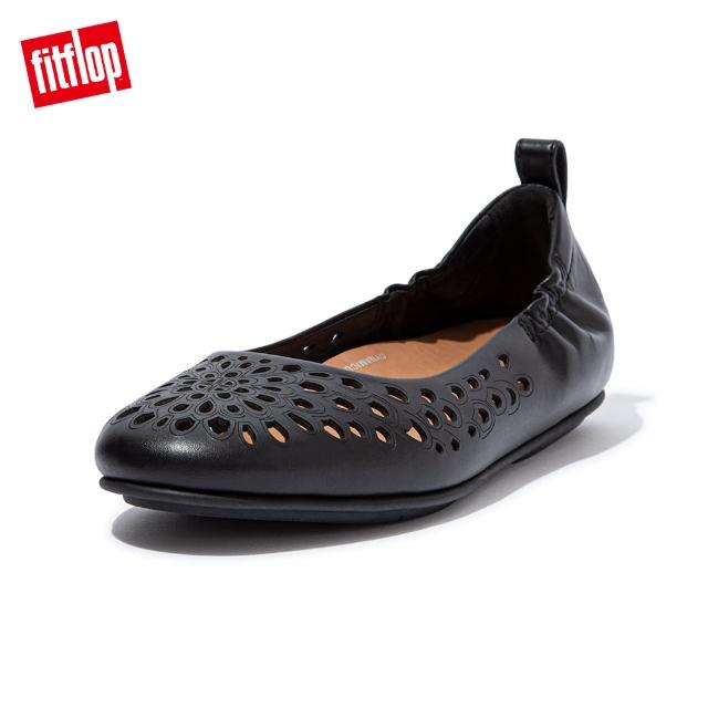 【FitFlop】ALLEGRO LASER-CUT FLORAL BALLERINAS 經典芭蕾舞鞋-女(黑色)