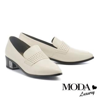 【MODA Luxury】時尚沖孔透明造型跟尖頭樂福高跟鞋(白)