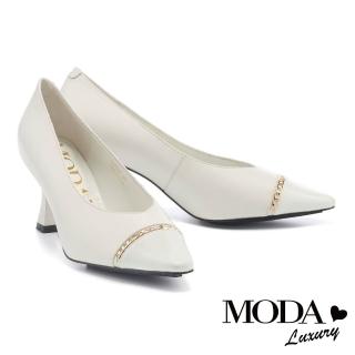 【MODA Luxury】時髦個性金鏈材質拼接尖頭高跟鞋(白)