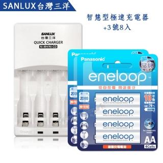 【SANYO 三洋】智慧型充電器+國際牌eneloop 新款彩版低自放充電電池(3號8入充電組)