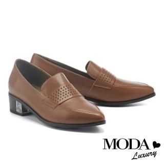 【MODA Luxury】時尚沖孔透明造型跟尖頭樂福高跟鞋(咖)