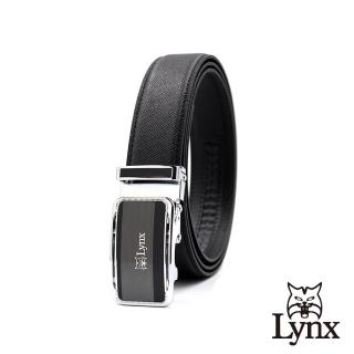 【Lynx】美國山貓-時尚男士十字壓紋皮帶腰帶 牛皮/經典款/自動扣 LY11-8372-99(黑色)
