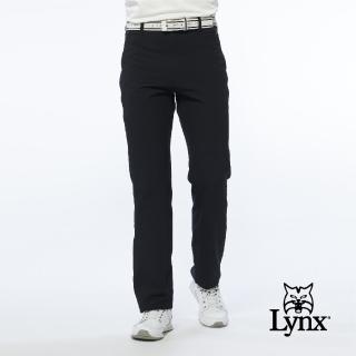 【Lynx Golf】男款潑水功能隱形拉鍊款腿袋設計平口休閒長褲(黑色)
