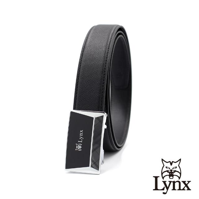 【Lynx】美國山貓-時尚男士十字壓紋皮帶腰帶 牛皮/經典款/自動扣 LY11-8367-99(黑色)