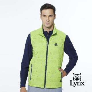 【Lynx Golf】男款吸排功能滿版星空印花鋪棉內刷毛無袖背心(黃綠色)