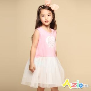【Azio Kids 美國派】女童 洋裝 蕾絲小白花刺繡無袖網紗洋裝(粉)