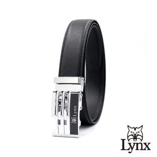 【Lynx】美國山貓-時尚男士十字壓紋皮帶腰帶 牛皮/經典款/自動扣 LY11-8366-99(黑色)