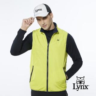【Lynx Golf】男款保暖舒適幾何曲線菱形印花無袖雙面穿風衣布/刷毛背心(黃色)