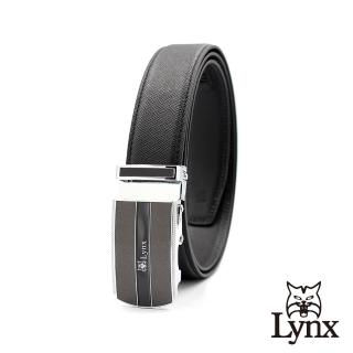 【Lynx】美國山貓-時尚男士十字壓紋皮帶腰帶 牛皮/經典款/自動扣 LY11-8364-99(黑色)