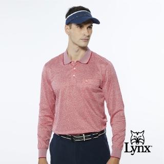 【Lynx Golf】男款歐洲進口布料純棉絲光造型圖騰花色胸袋款長袖POLO衫/高爾夫球衫(紅色)