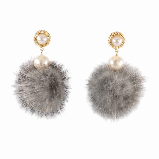 【Kaza】復古華麗珍珠毛球耳環(日本品牌)