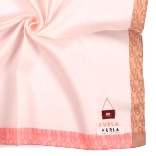 【FURLA 芙拉】刺繡LOGO包包撞色邊框純綿帕巾(粉色)