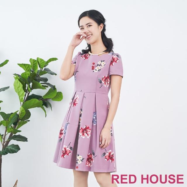 【RED HOUSE 蕾赫斯】甜美花邊領印花洋裝(紫色)