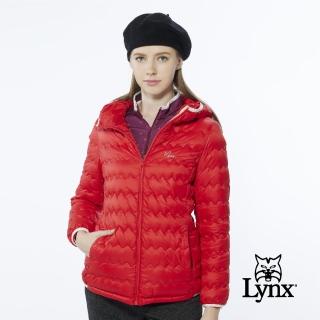 【Lynx Golf】女款防風潑水保暖羽絨波浪紋路隱形拉鍊口袋長袖連帽外套(紅色)