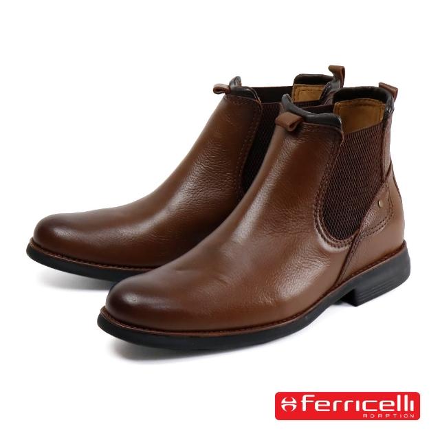 【Ferricelli】個性時尚真皮切爾西短靴 棕色(F49616-COG)