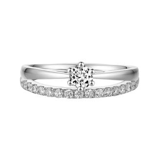 【City Diamond 引雅】14K天然鑽石套戒一字型+六爪戒指(可堆疊配戴)