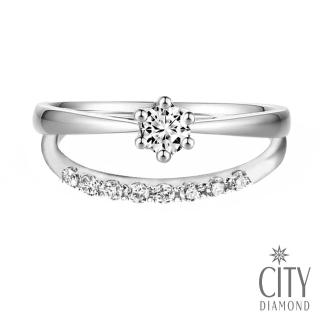 【City Diamond 引雅】14K天然鑽石套戒一字型+六爪戒指(可堆疊配戴)