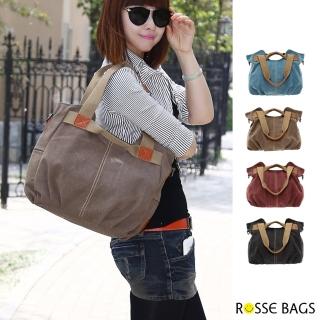 【Rosse Bags】韓版時尚休閒大容量手提肩背包(現+預 藍色 / 棕色 / 紫咖 / 黑色)