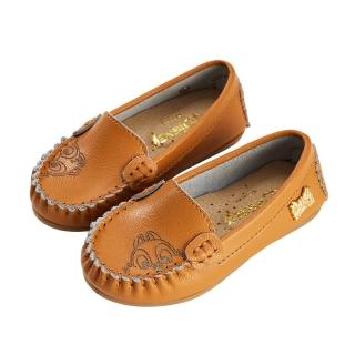 【Disney 迪士尼】迪士尼童鞋 奇奇蒂蒂 牛皮烙印質感飾釦豆豆鞋-咖(MIT台灣在地工廠製造)