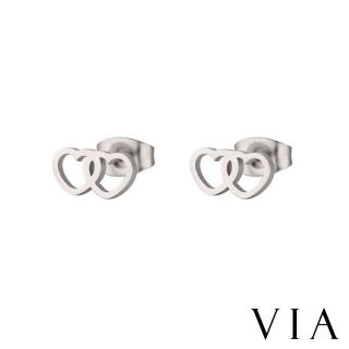 【VIA】白鋼耳釘 白鋼耳環 縷空耳釘 雙心耳釘/符號系列 可愛縷空雙心造型白鋼耳釘(鋼色)