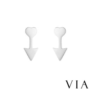 【VIA】白鋼耳釘 白鋼耳環 愛心耳釘 箭頭耳釘/符號系列 愛心箭頭造型白鋼耳釘(鋼色)