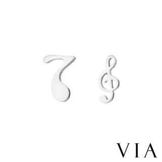 【VIA】白鋼耳釘 白鋼耳環 不對稱耳釘 音符耳釘/符號系列 不對稱音符造型白鋼耳釘(鋼色)