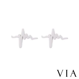 【VIA】白鋼耳釘 白鋼耳環 心跳耳釘 電波耳釘/符號系列 心跳電波造型白鋼耳釘(鋼色)