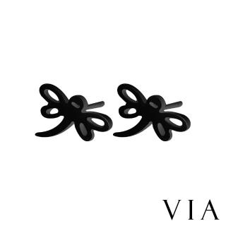 【VIA】白鋼耳釘 白鋼耳環 昆蟲耳釘 蜻蜓耳釘/昆蟲系列 飛舞小蜻蜓造型白鋼耳釘(黑色)