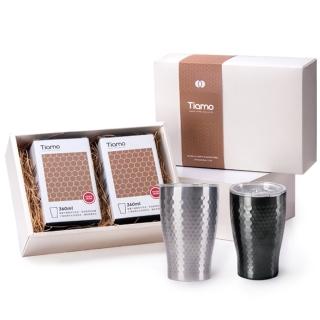 【Tiamo】對杯禮盒 - 陶瓷塗層真空保溫錘紋杯 360ml(HJ1114)