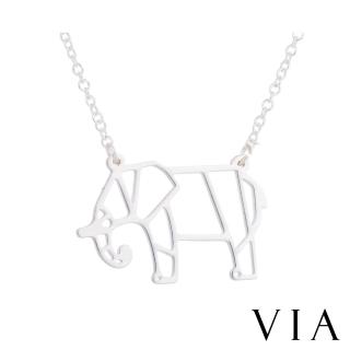 【VIA】白鋼項鍊 動物項鍊 縷空項鍊 大象項鍊/動物系列 縷空線條大象造型白鋼項鍊(鋼色)