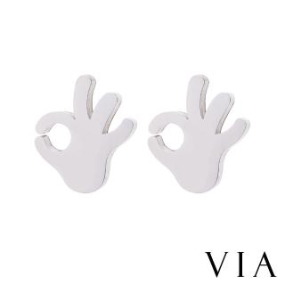 【VIA】白鋼耳釘 白鋼耳環 符號耳釘 OK耳釘/符號系列 OK手勢造型白鋼耳釘(鋼色)