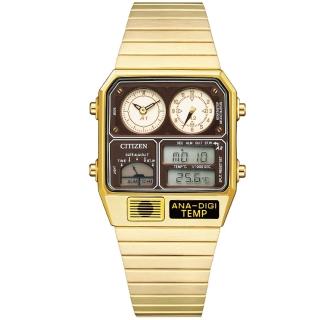 【CITIZEN 星辰】ANA-DIGI TEMP 80年代復古時尚計時雙顯錶-32.5x40.6mm 畢業 禮物(JG2103-72X)