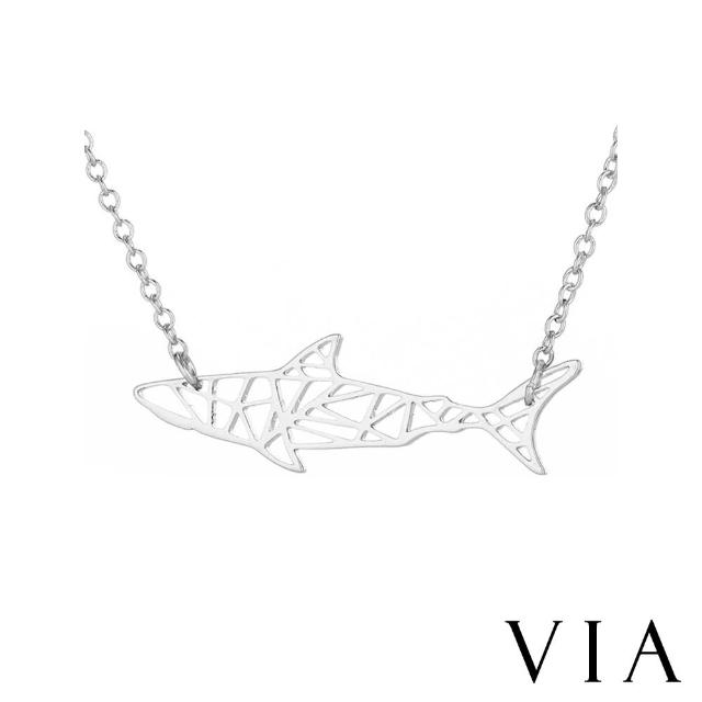 【VIA】白鋼項鍊 動物項鍊 縷空項鍊 鯊魚項鍊/動物系列 縷空線條鯊魚造型白鋼項鍊(鋼色)