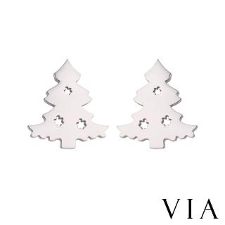 【VIA】白鋼耳釘 白鋼耳環 聖誕樹耳釘/節日系列 可愛聖誕樹造型白鋼耳釘(鋼色)