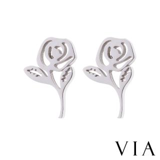 【VIA】白鋼耳釘 白鋼耳環 植物耳釘 玫瑰花耳釘/植物系列 單朵玫瑰花造型白鋼耳釘(鋼色)