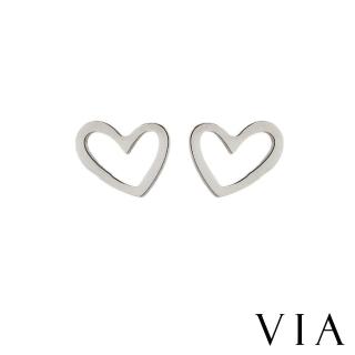 【VIA】白鋼耳釘 白鋼耳環 符號耳釘 愛心耳釘/符號系列 隨性愛心線條造型白鋼耳釘(鋼色)