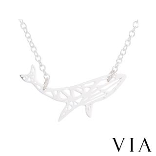 【VIA】白鋼項鍊 動物項鍊 折紙項鍊 鯨魚項鍊/動物系列 可愛折紙鯨魚造型白鋼項鍊(鋼色)
