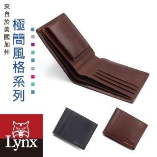 【Lynx】美國山貓極簡風進口牛皮短夾 9卡/雙鈔位/零錢袋 皮夾錢包(咖啡)