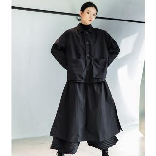 【設計所在】日式森系暗黑風韓版大口袋假兩件設計寬鬆薄風衣 Q-973(F)