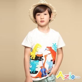 【Azio Kids 美國派】男童 上衣 恐龍森林音樂會印花短袖上衣T恤(白)