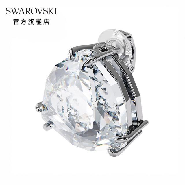 【SWAROVSKI 官方直營】MESMERA 白金色單顆三角形夾式耳環(Collection I)