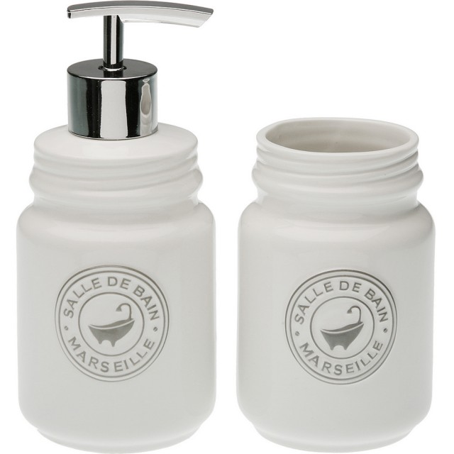【VERSA】洗手乳罐+牙刷杯 浴缸白350ml(按壓瓶 分裝瓶 乳液瓶 沐浴乳罐)