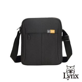 【Lynx】美國山貓極簡主義多隔層機能防潑水尼龍布包直式斜背包(俐落黑)