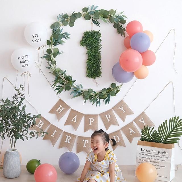 韓系小清新寶寶周歲氣球掛旗組1組-三款數字任選(生日氣球 派對佈置 周歲 慶生 布置)