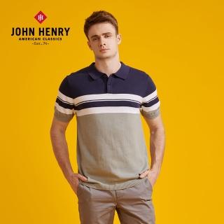 【JOHN HENRY】撞色橫條polo針織衫